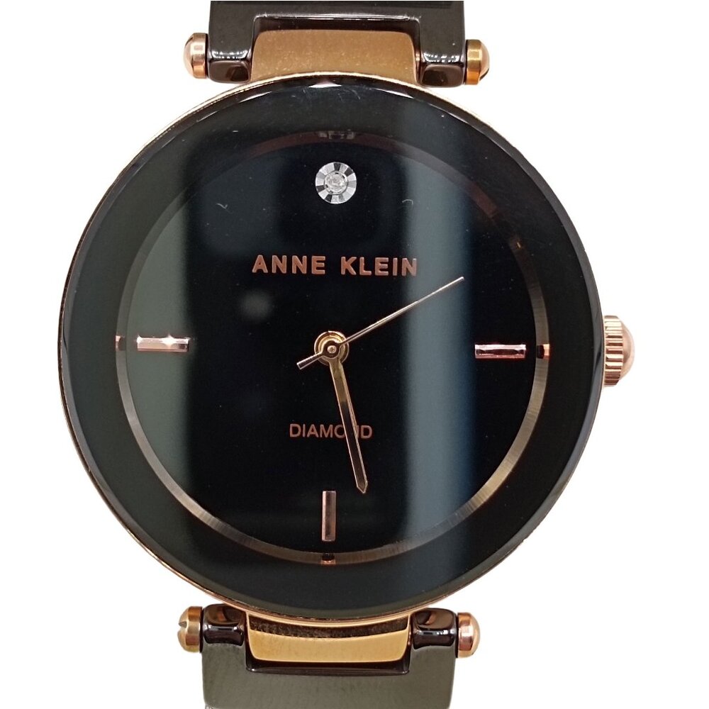 Anne Klein Women's Genuine Diamond Dial Black Ceramic Band Watch AK/1018RGBK NWT